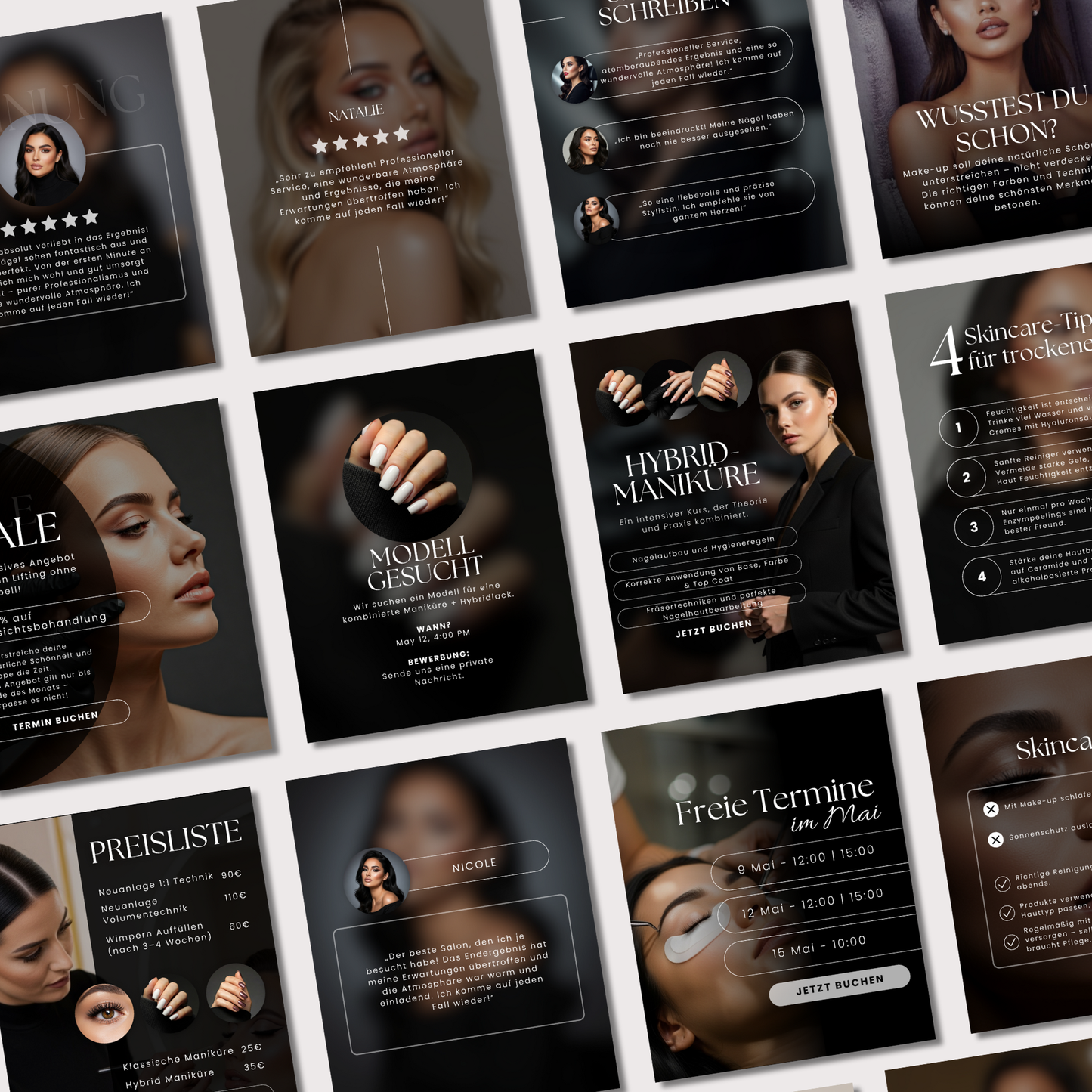 160 Canva Vorlagen – Black Beauty Salon Kollektion