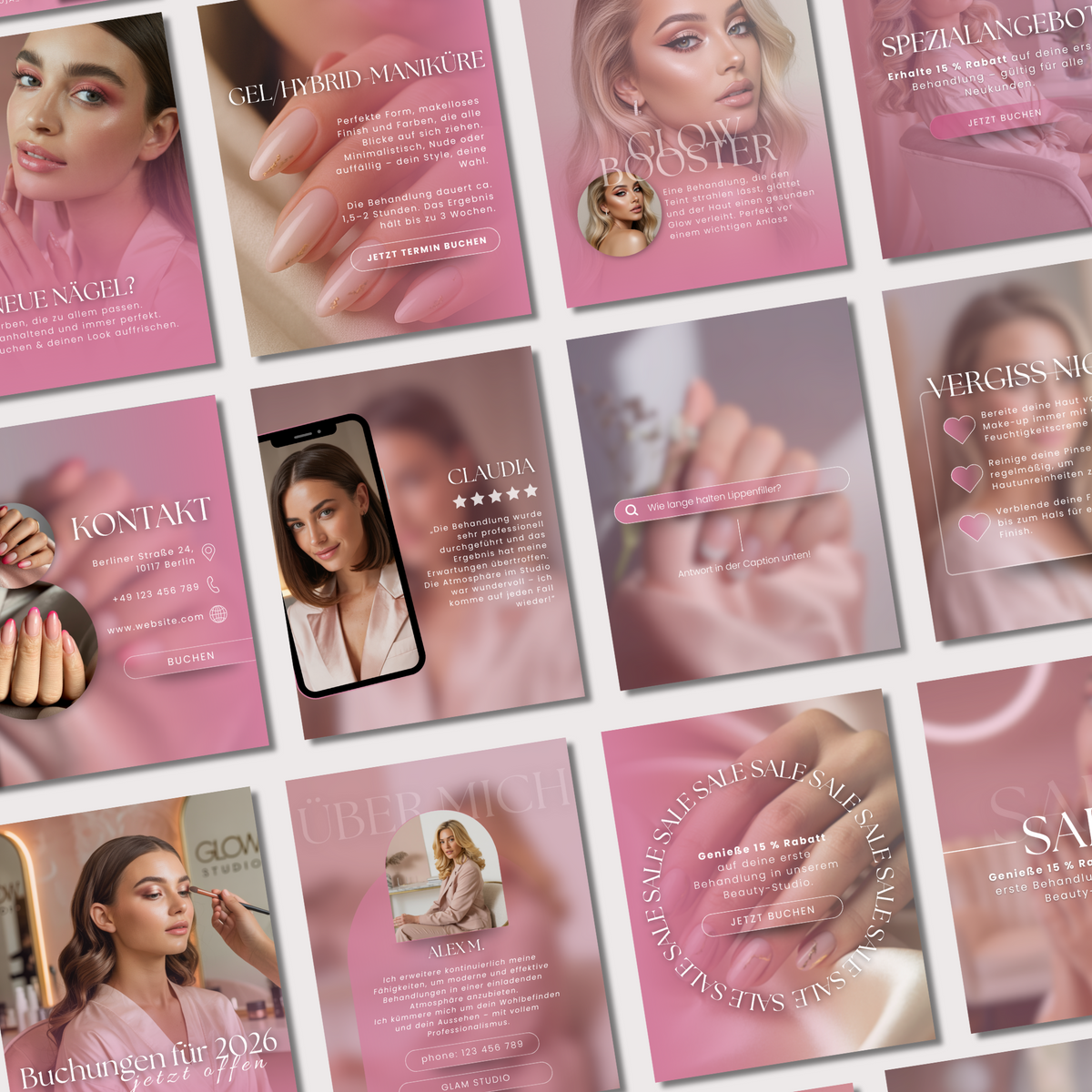 160 Canva Vorlagen – Pink Beauty Salon Kollektion