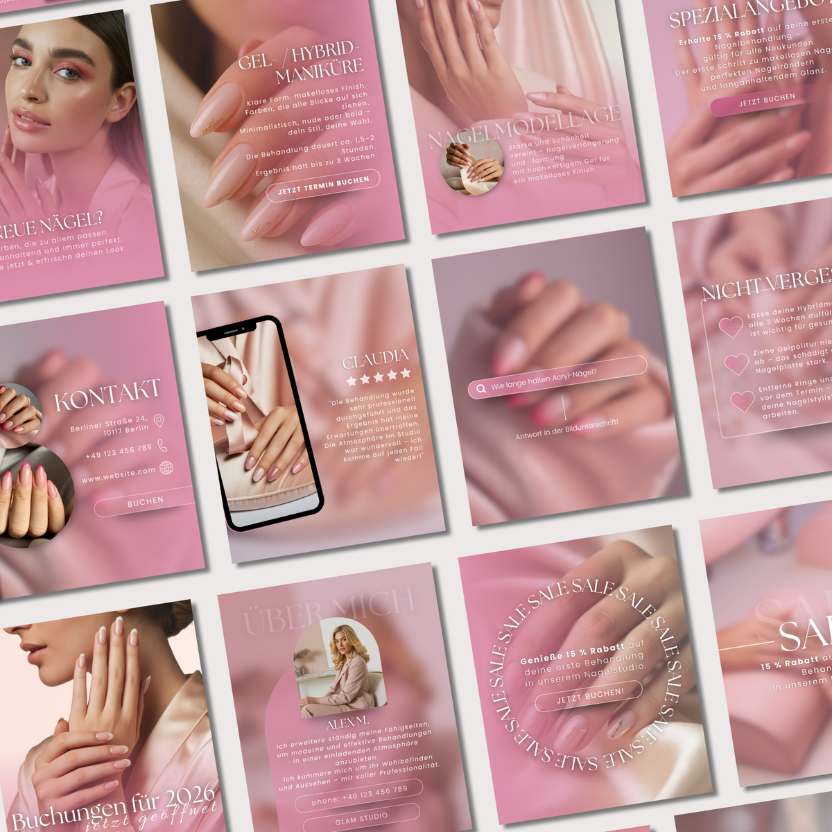 160 Canva Vorlagen – Pink Nails Kollektion