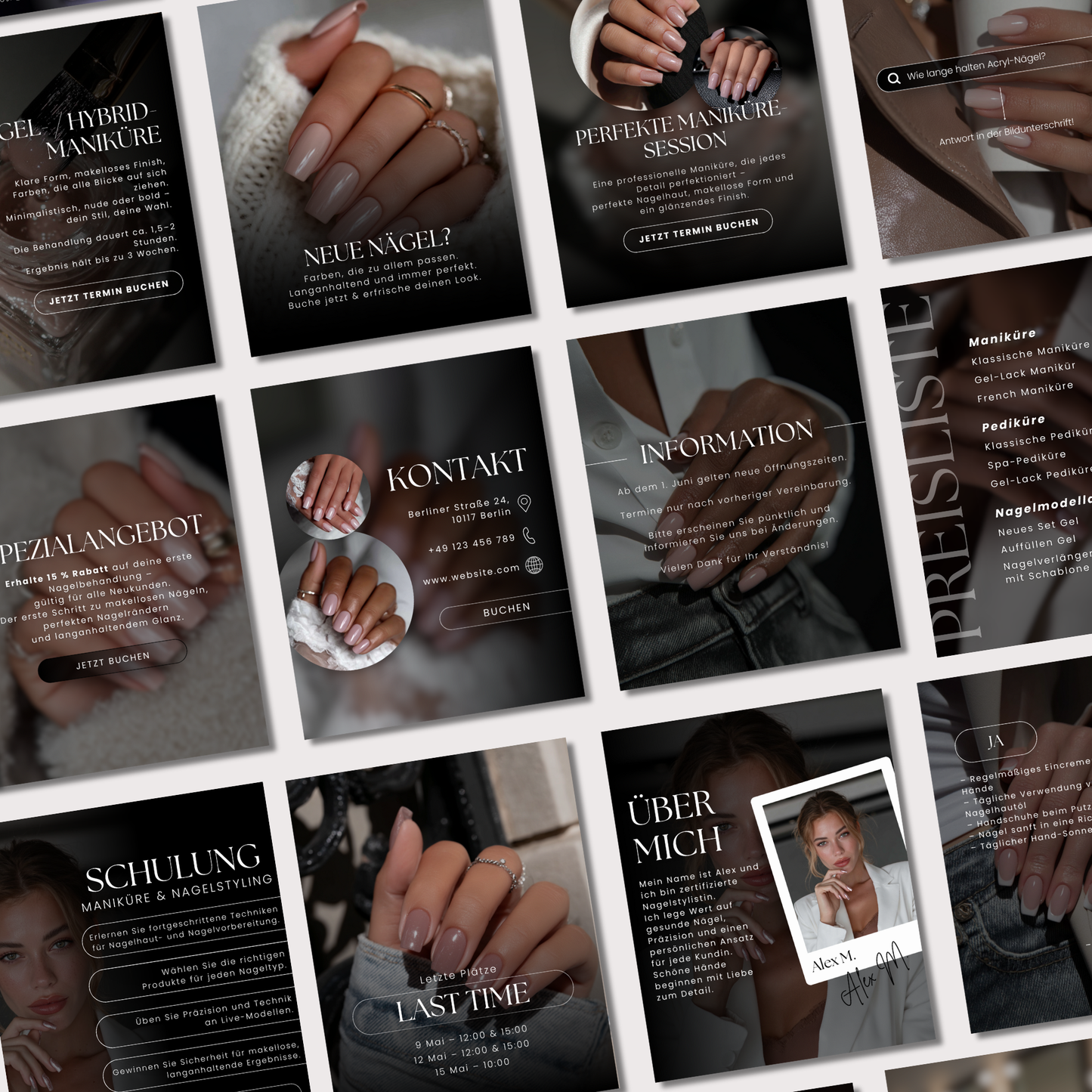 160 Canva Vorlagen – Black Nails Kollektion